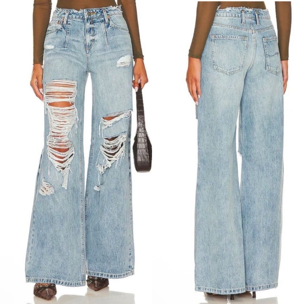 SER.O.YA Wide Leg Flare Jeans | Light Wash Distressed Ripped Trendy Revolve 29/8 - Picture 10 of 11